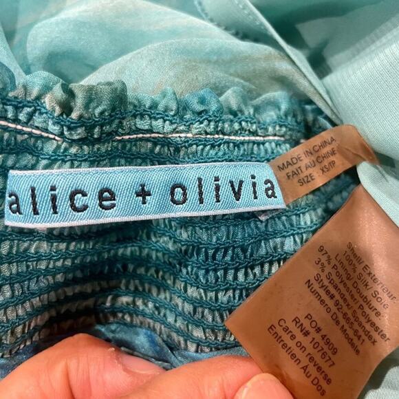 ALICE+OLIVIA BLOUSE OVERSIZED TEAL TIE DYE OFF SHOULDER BOHO CHIC HIPPIE Sz XS - Picture 7 of 13